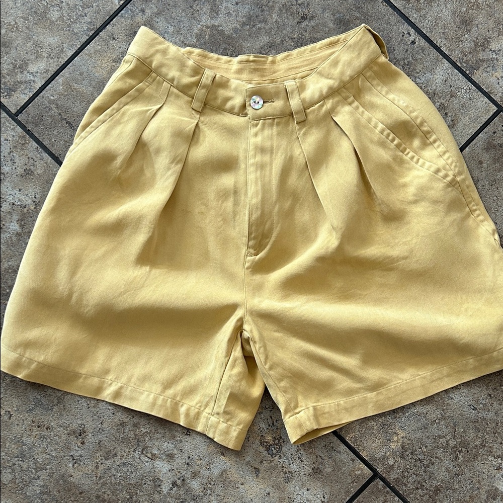 Tommy Bahama Pleated Lemon-Yellow Silk Bermuda Shorts